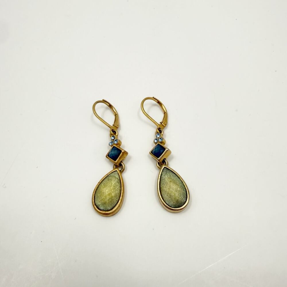 Lia Sophia Earrings Gold Tone Teardrop Dangle Blue Green Crystal Leverback Women